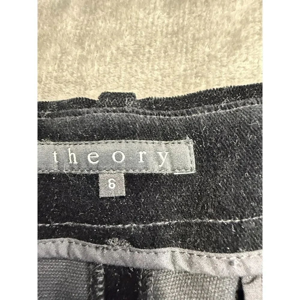 Theory Women’s Black Velvet Low Rise Wide Leg Pleated Pants Size 6